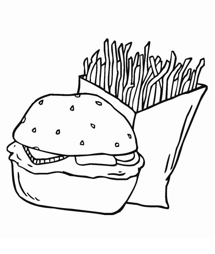French Fries and Burger Coloring Page - Free Printable Coloring Pages for  Kids