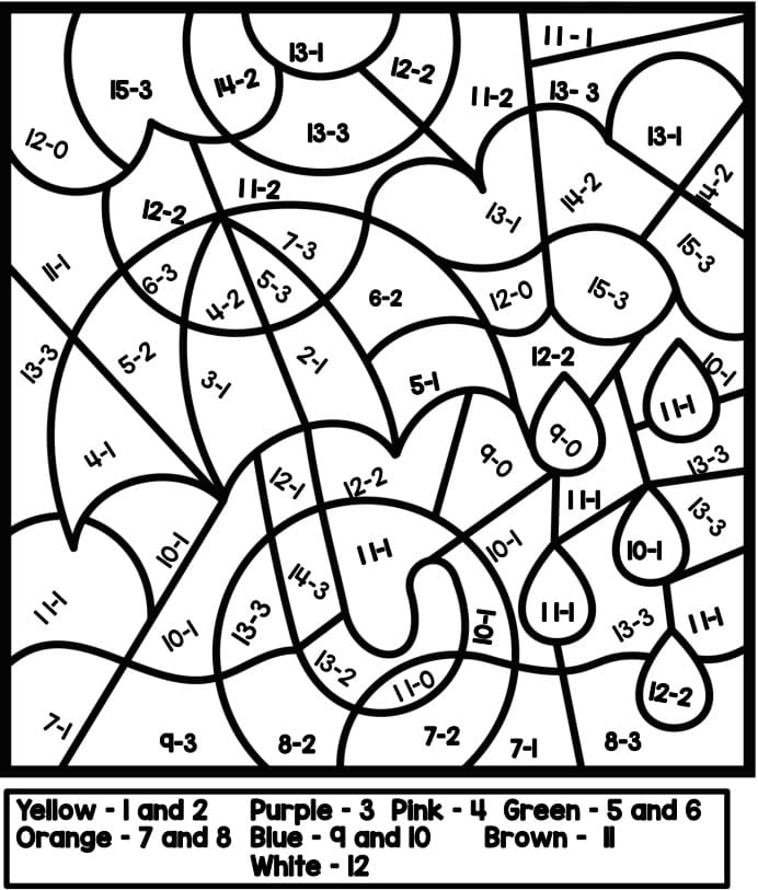 Subtraction Color By Number for Free Coloring Page - Free Printable Coloring  Pages for Kids