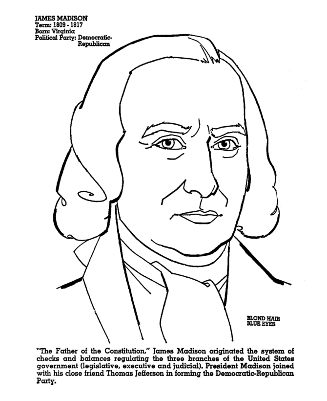 USA-Printables: James Madison Coloring - Fourth President of the ...