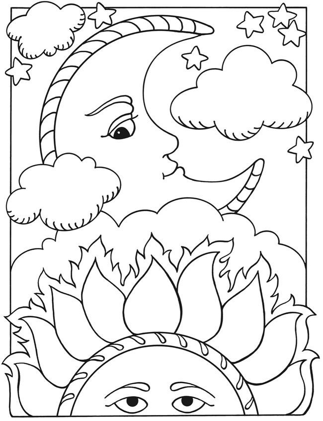 sun moon coloring page - Clip Art Library