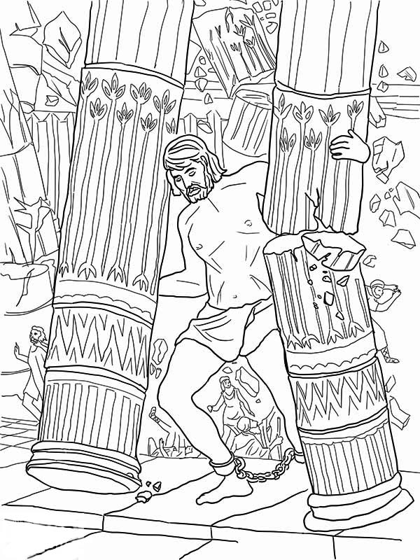 Samson Grasped Two Pillars of the Temple of Dagon Coloring Page