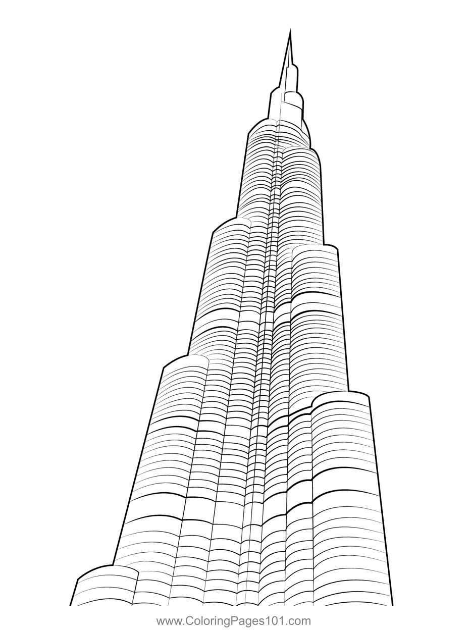 Burj Khalifa Coloring Page for Kids - Free Skyscrapers Printable Coloring  Pages Online for Kids - ColoringPages101.com | Coloring Pages for Kids