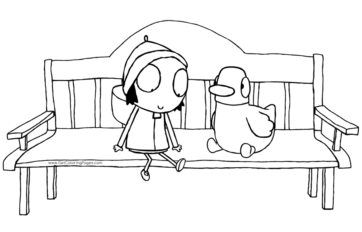 Colour in Duck and Sarah Bench - Get Coloring Pages