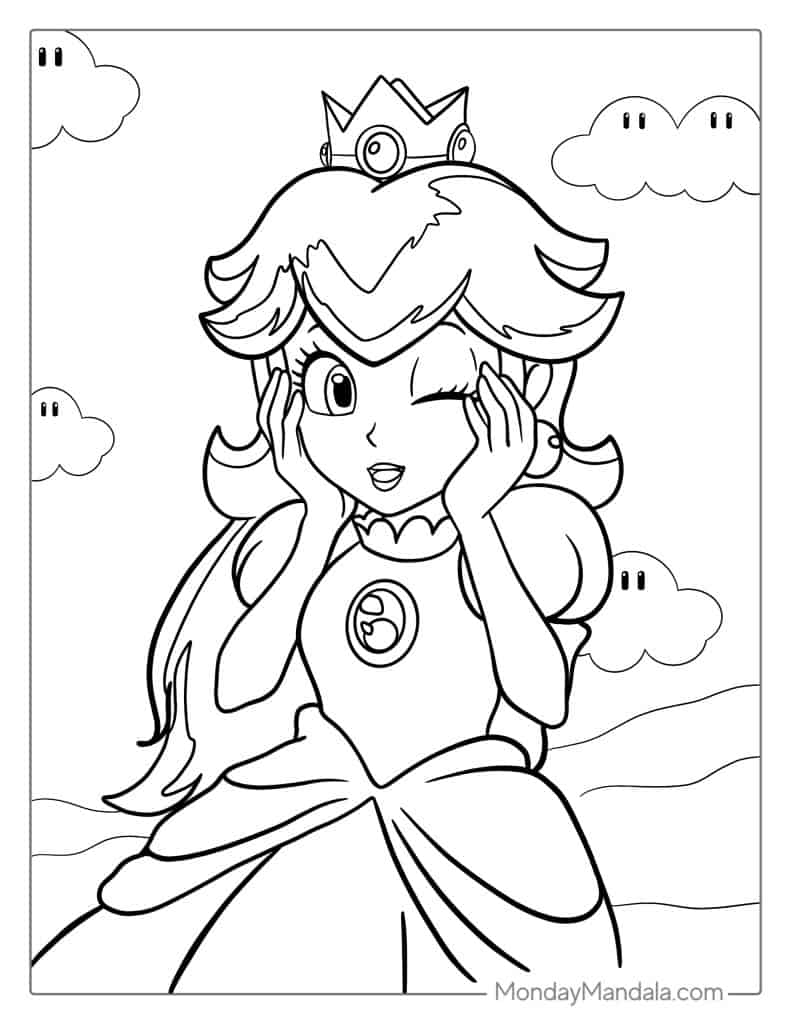 Princess Peach Coloring Page Free Pdf Printables Coloring Nation 