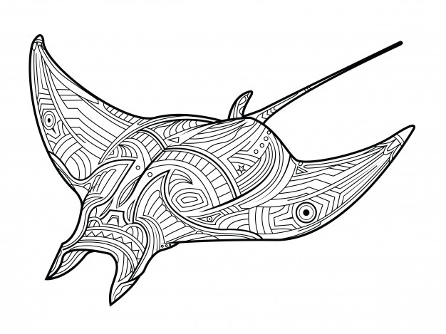 Ornate stingray fish in coloring page style. | Premium Vector