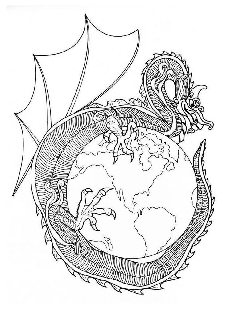 Dragon of world mandala coloring pages - Hellokids.com