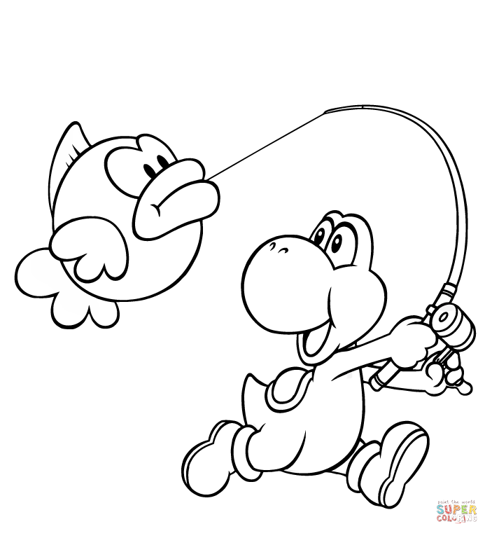 Yoshi Catches Cheep Cheep Fish coloring page | Free Printable Coloring Pages