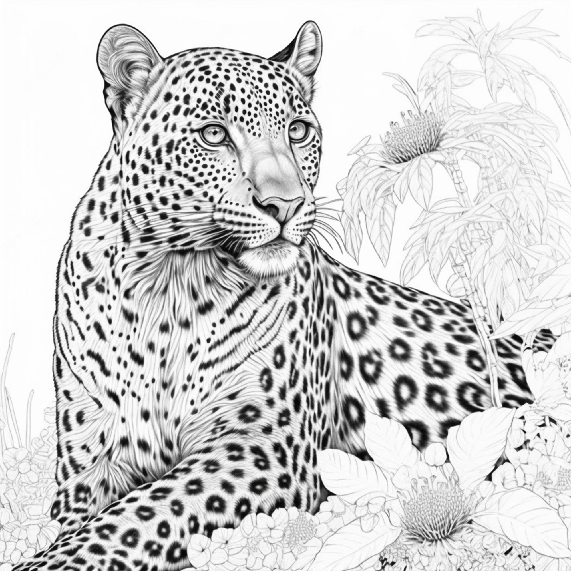 Premium Photo | Cheetah coloring page black and white for coloring book