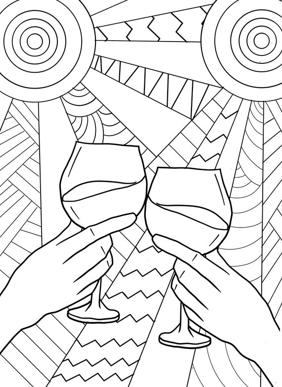 Wine Toast at Sunset Coloring Page Digital Download .PDF - Etsy