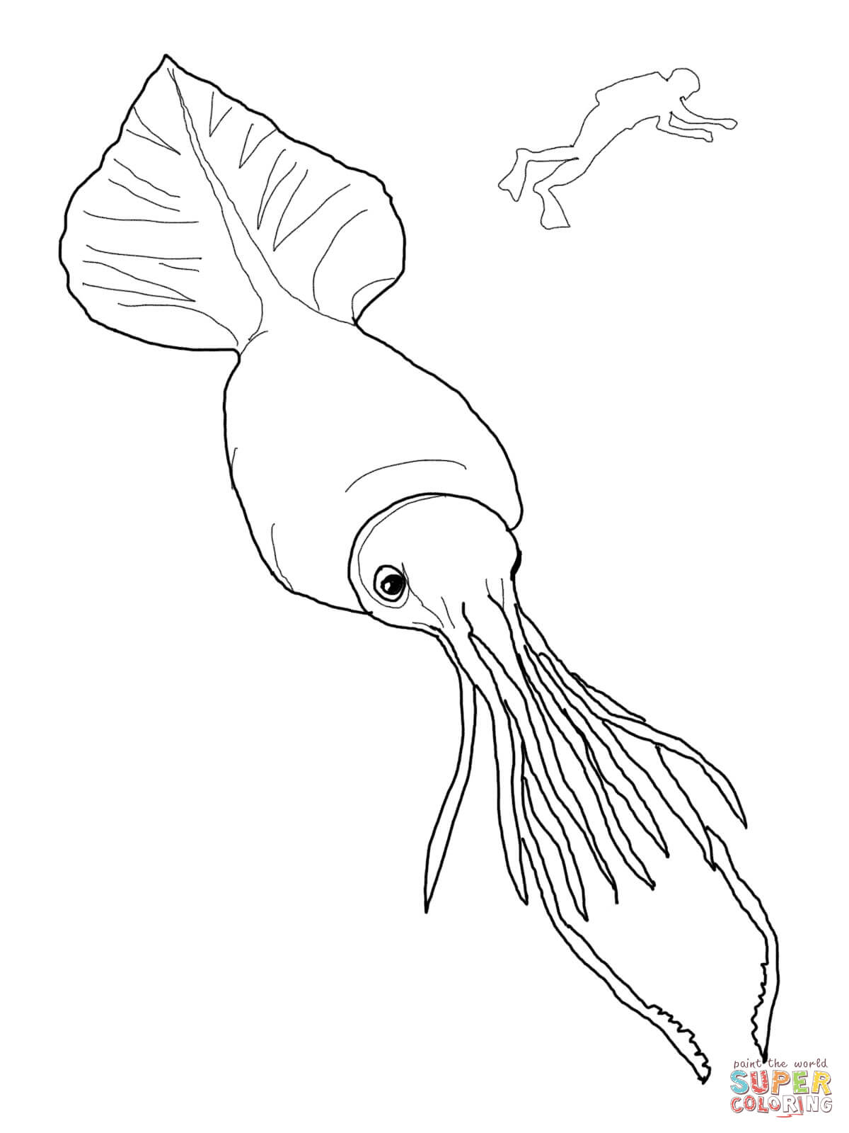 Colossal Squid and Scuba coloring page | Free Printable Coloring Pages