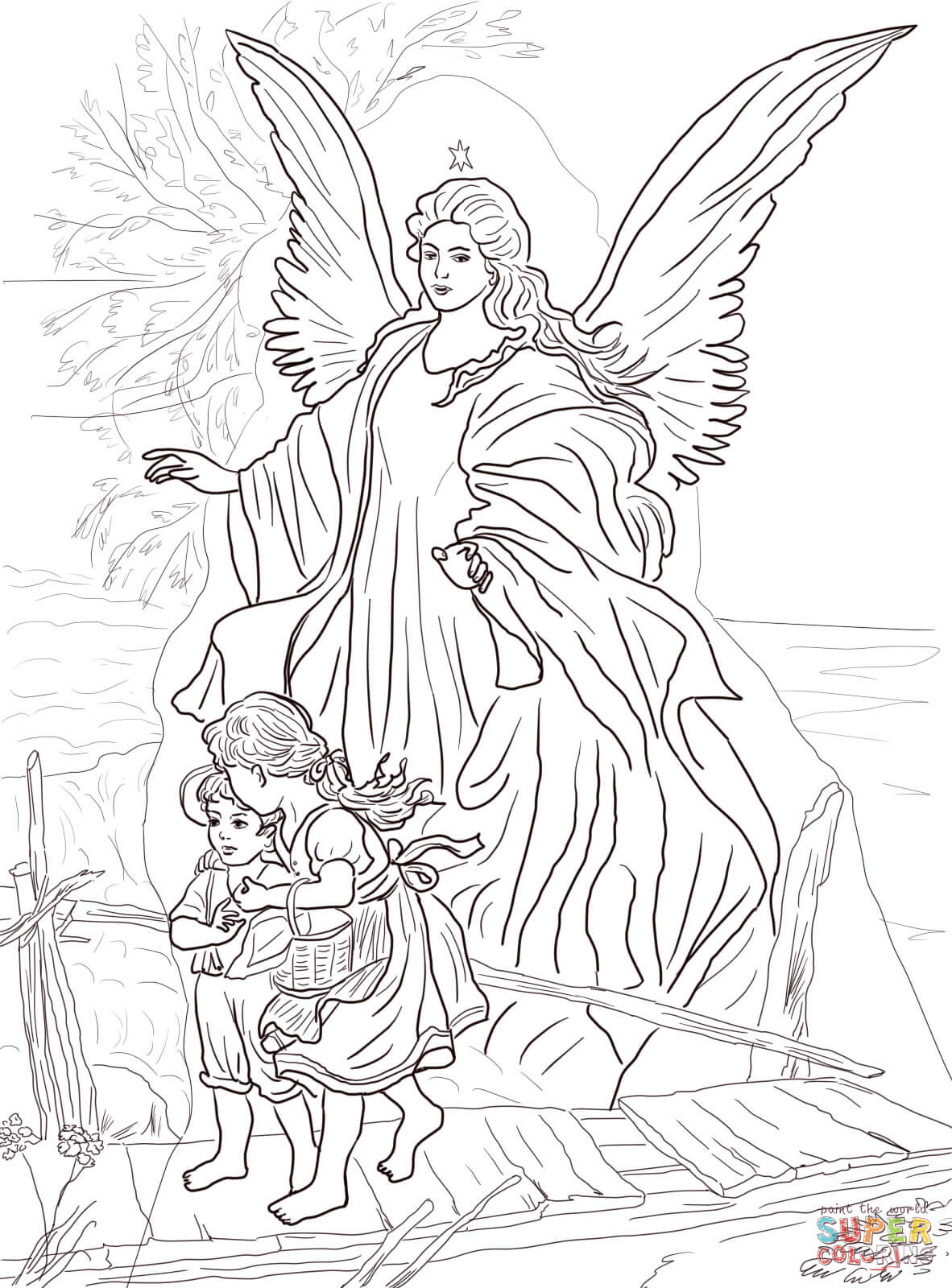 Children Are Protected by Guardian Angel coloring page | Free ...