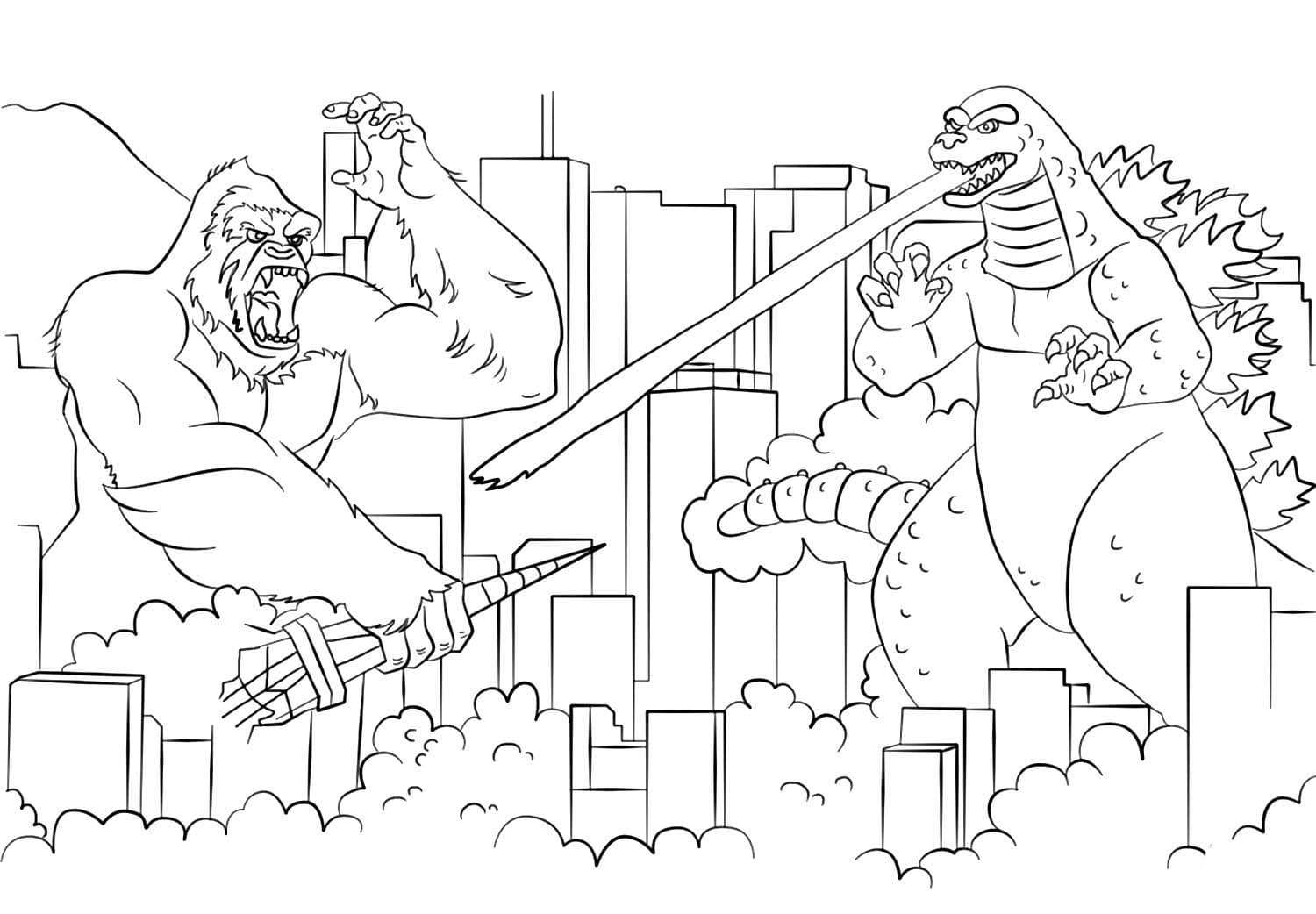 Coloring Pages Godzilla against King Kong Print Free