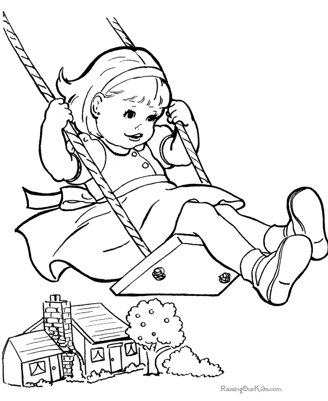 children swinging coloring pages - Clip Art Library