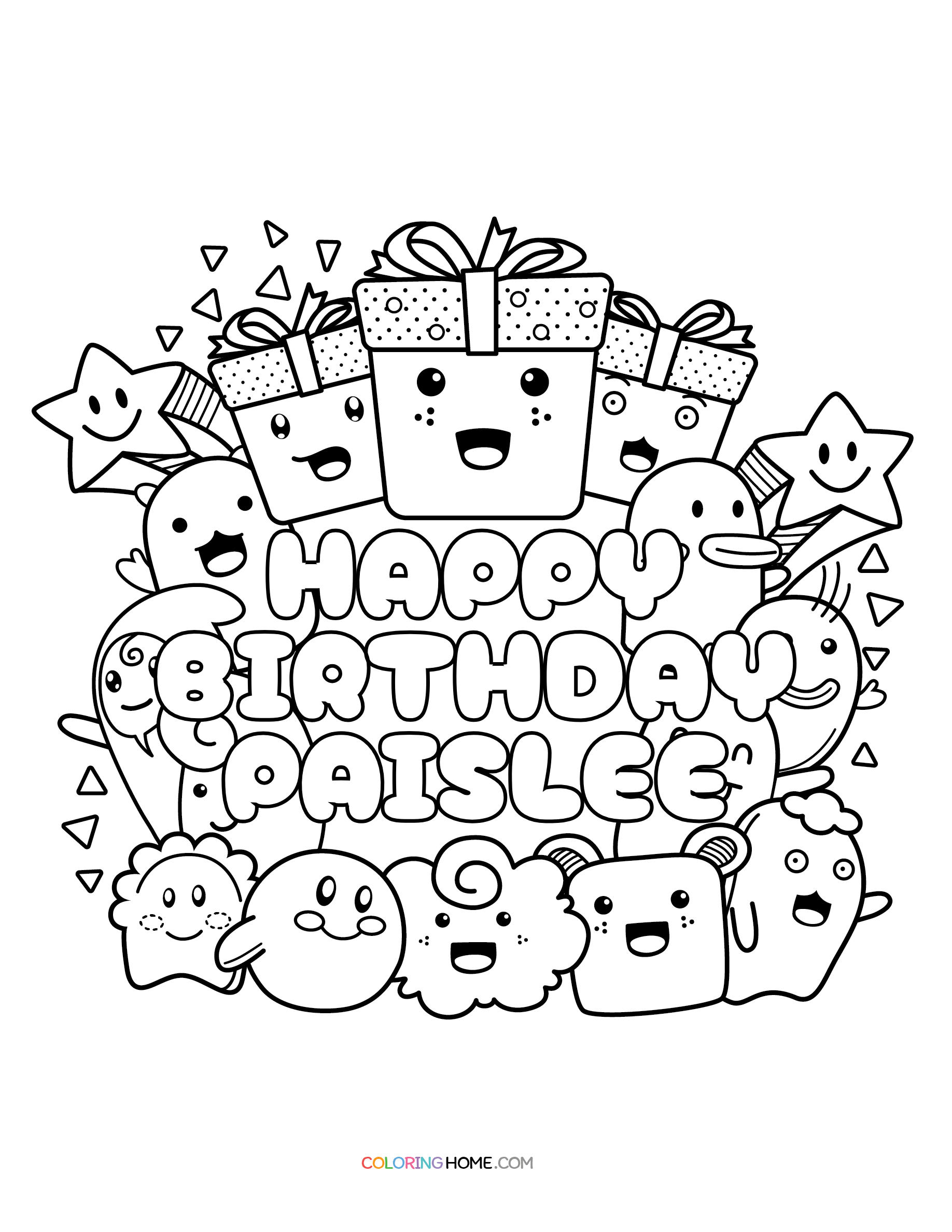 Happy Birthday Paislee coloring page