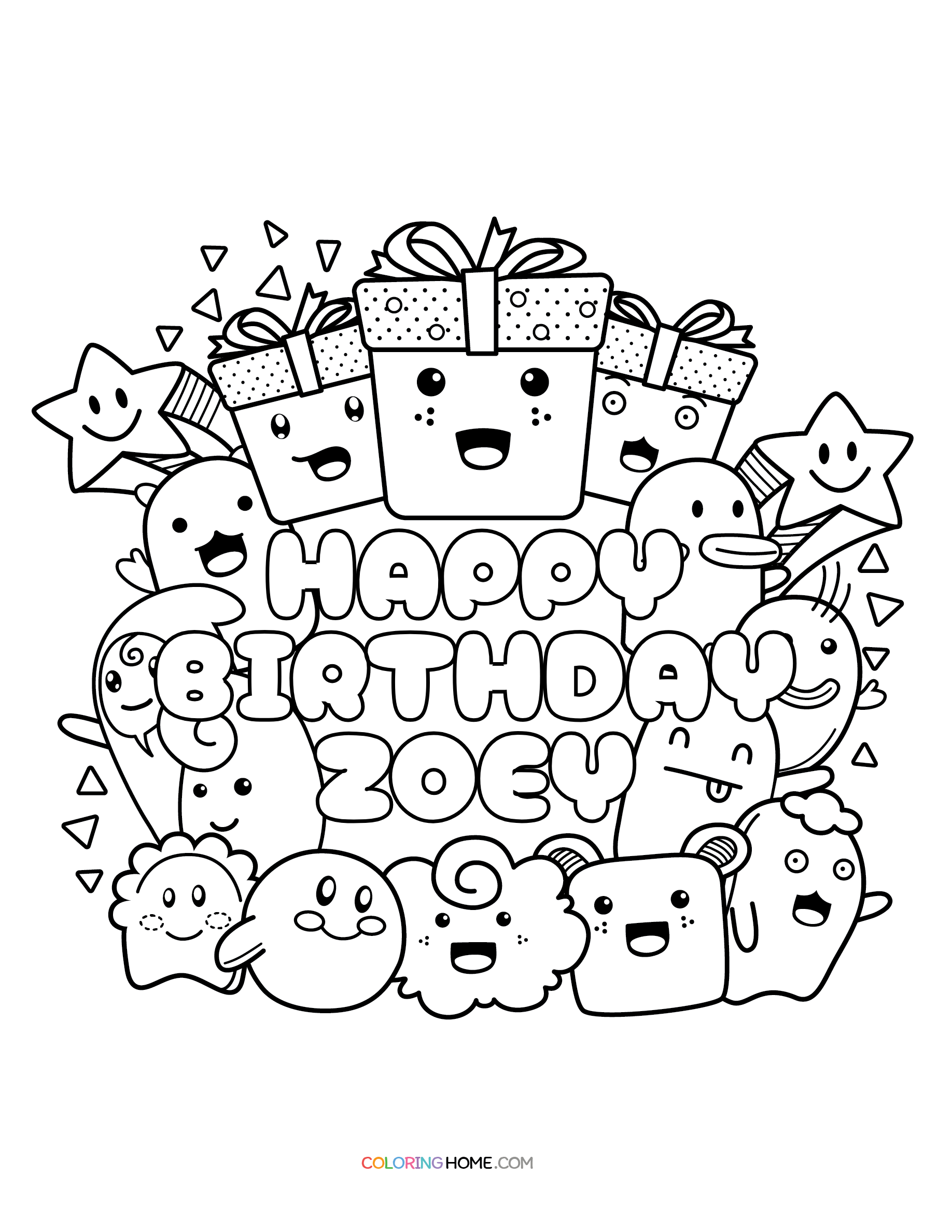 Happy Birthday Zoey coloring page