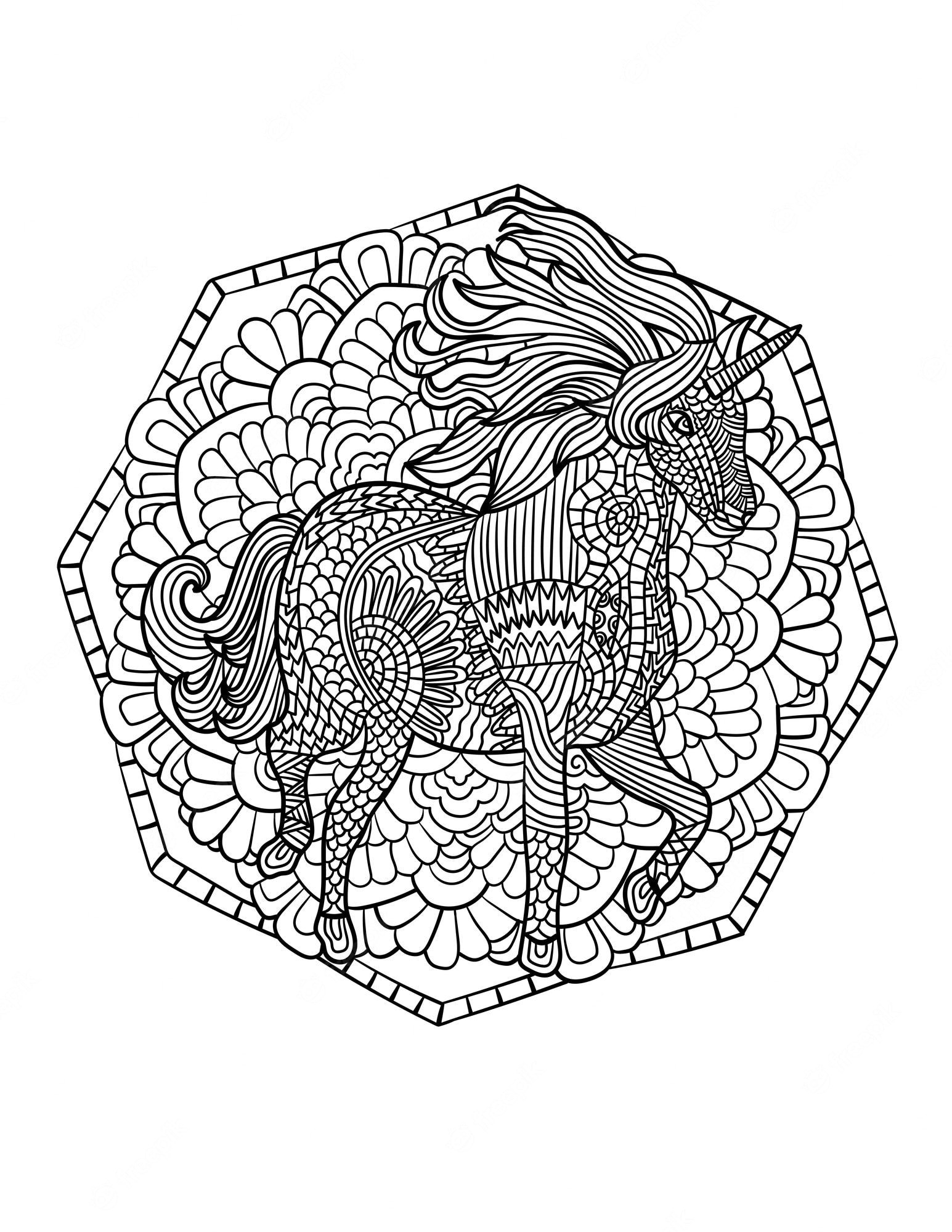 Premium Vector | Unicorn mandala coloring pages for adults