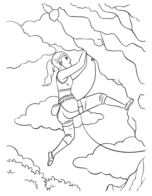 Premium Vector | Rock climbing coloring page for kids