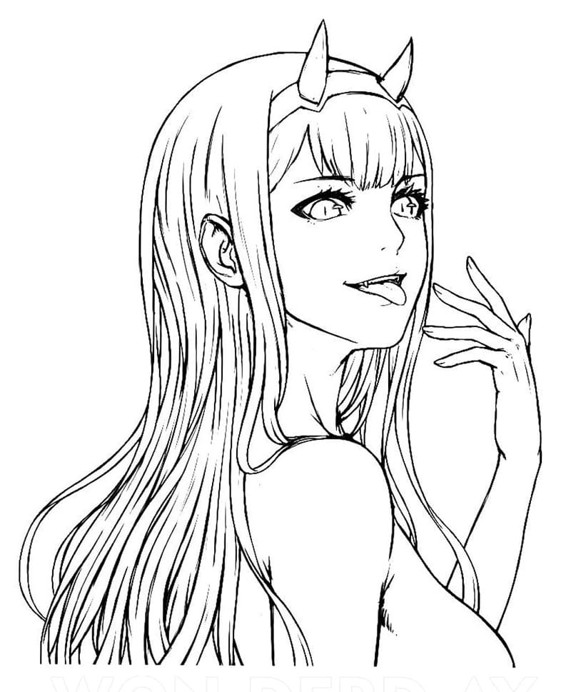 Zero Two Darling in the Franxx Coloring Page - Anime Coloring Pages