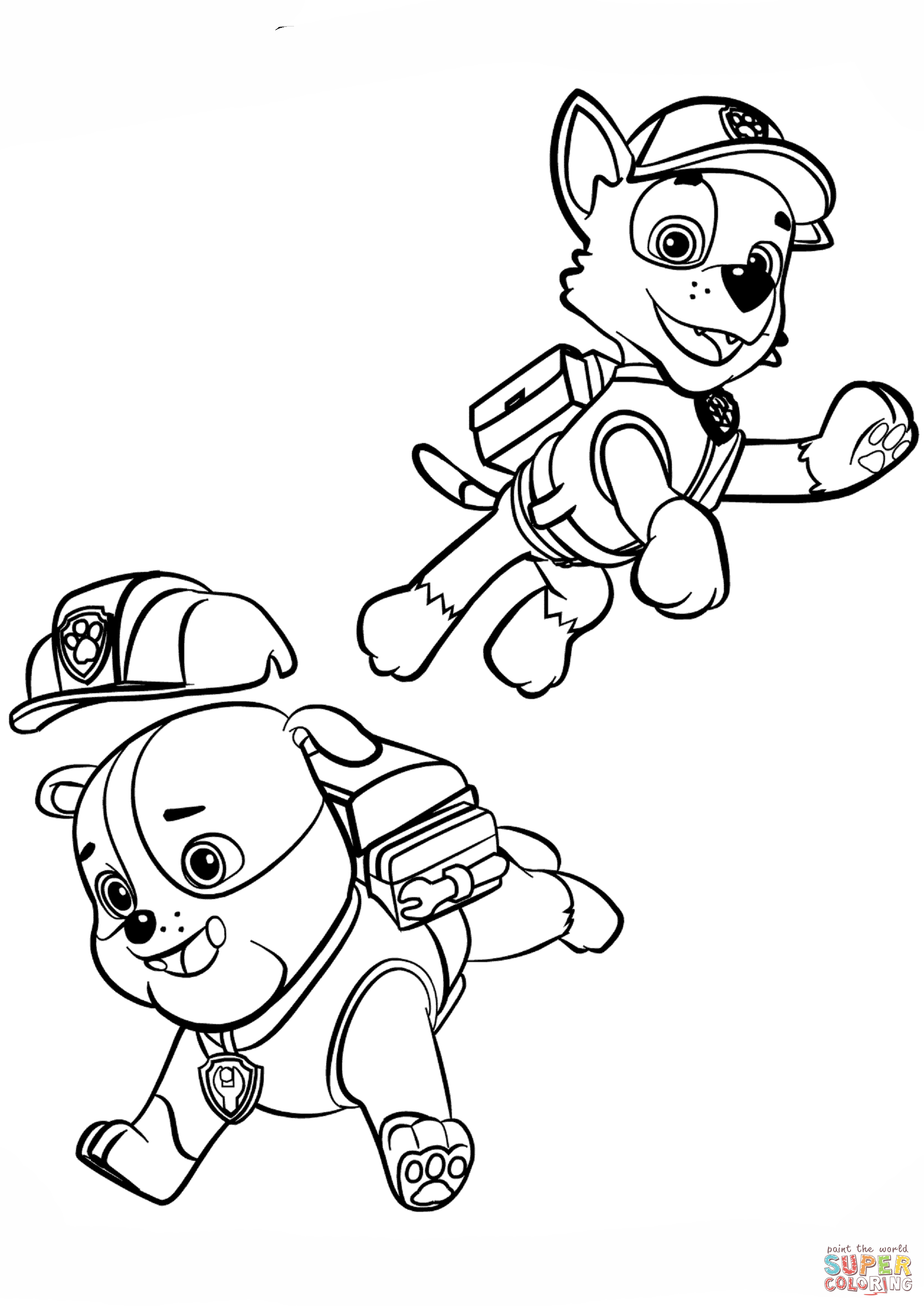 Paw Patrol Rubble and Rocky coloring page | Free Printable Coloring Pages