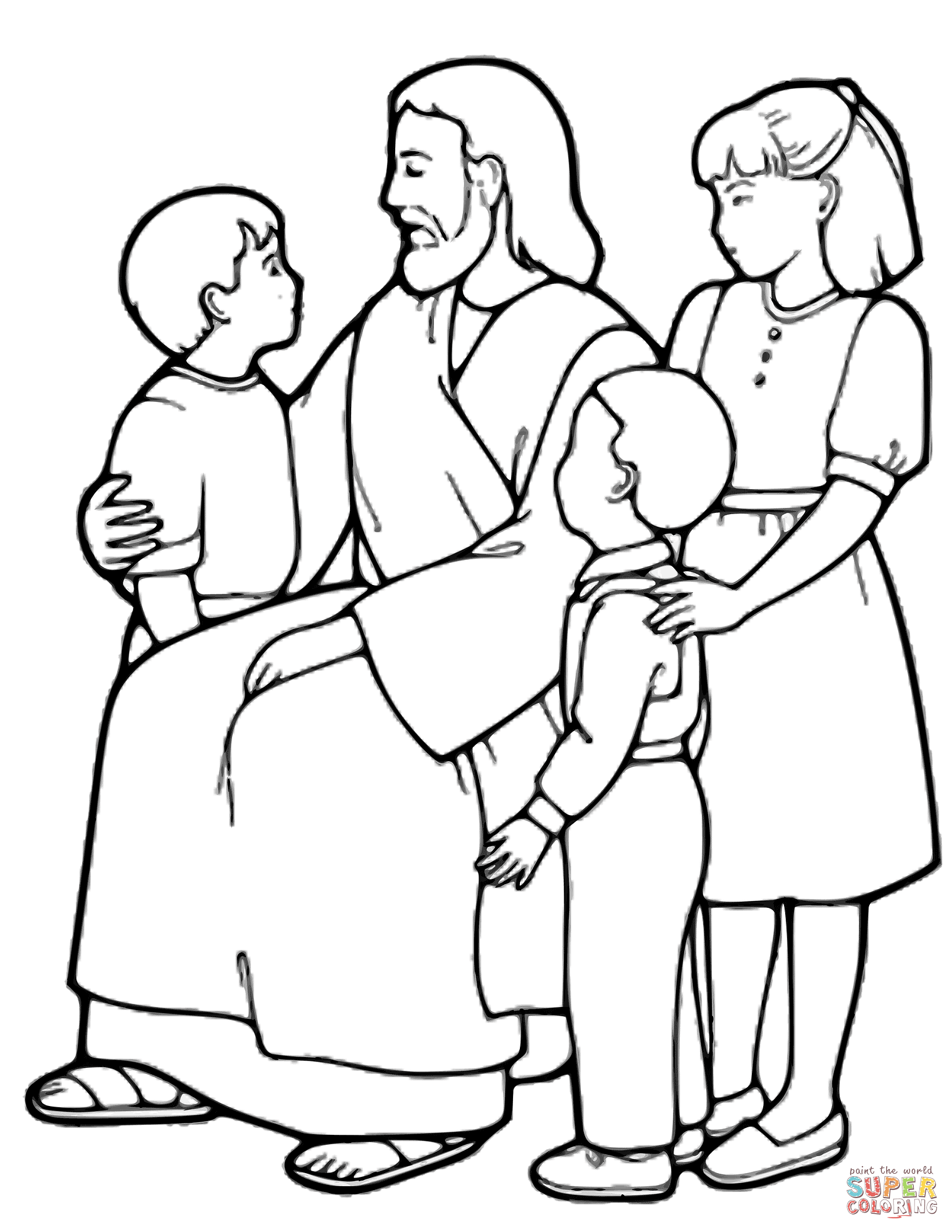The Little Children and Jesus coloring page | Free Printable ...