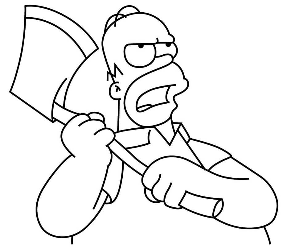 Homer Simpson with Axe Coloring Page - Free Printable Coloring Pages for  Kids