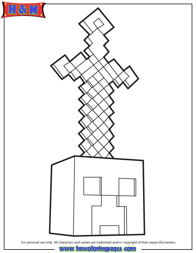Minecraft Sword On Head Coloring Page