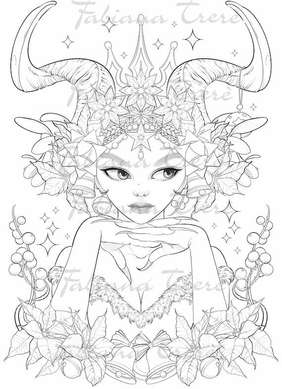 Krampus Princess Fantasy Christmas Coloring Page - Etsy Singapore