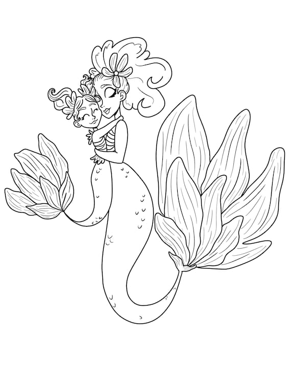 Mother and Daughter Mermaids Coloring Book Printable Digital - Etsy