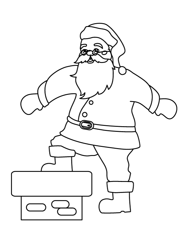 Printable Santa Claus Climbing Down Chimney Coloring Page