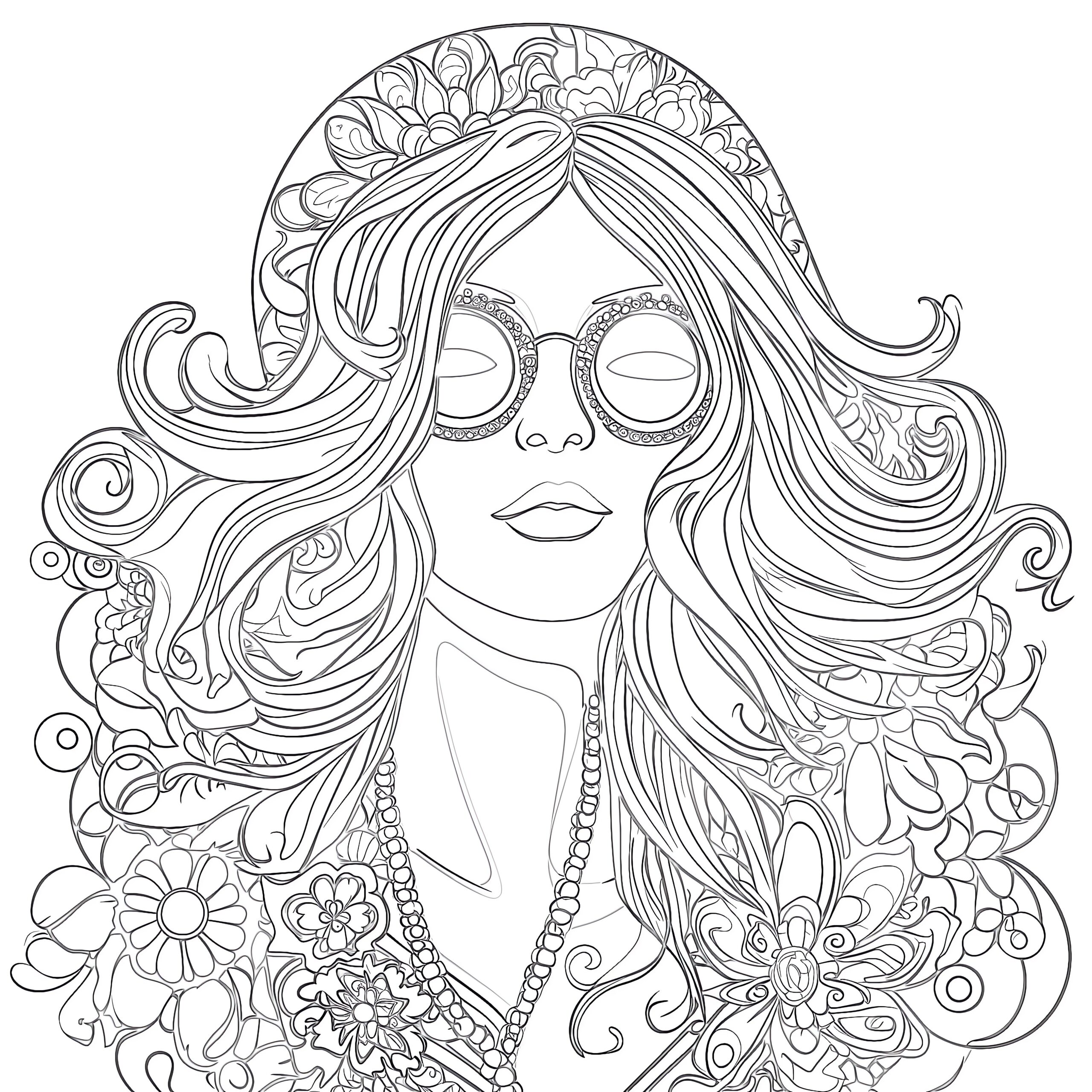 Adult Hippie Woman Coloring Page ...