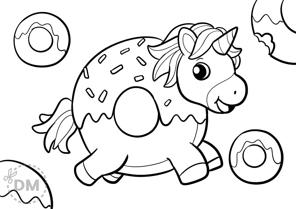 Sweet Unicorn Donut Coloring Page for ...