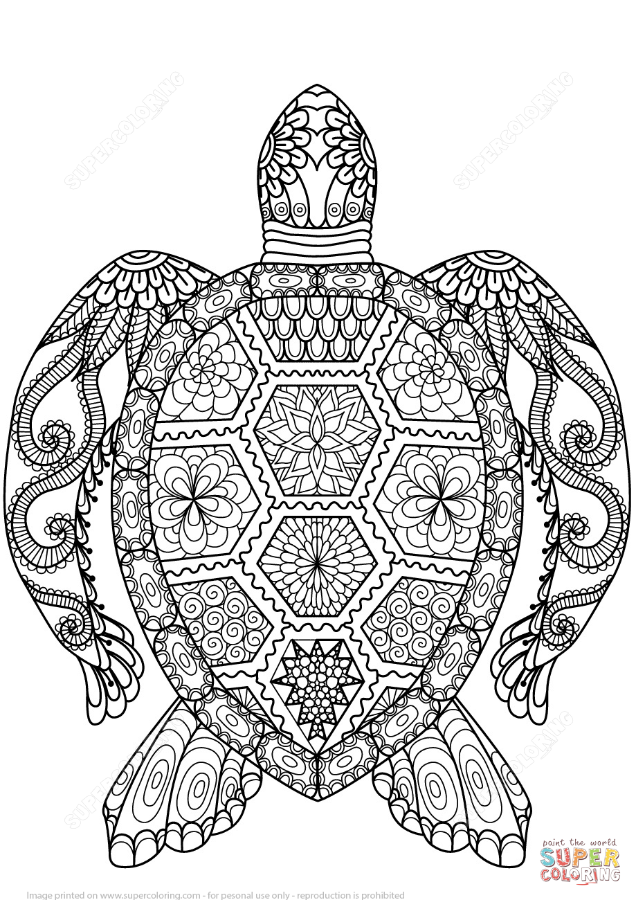 Turtle Zentangle coloring page | Free Printable Coloring Pages