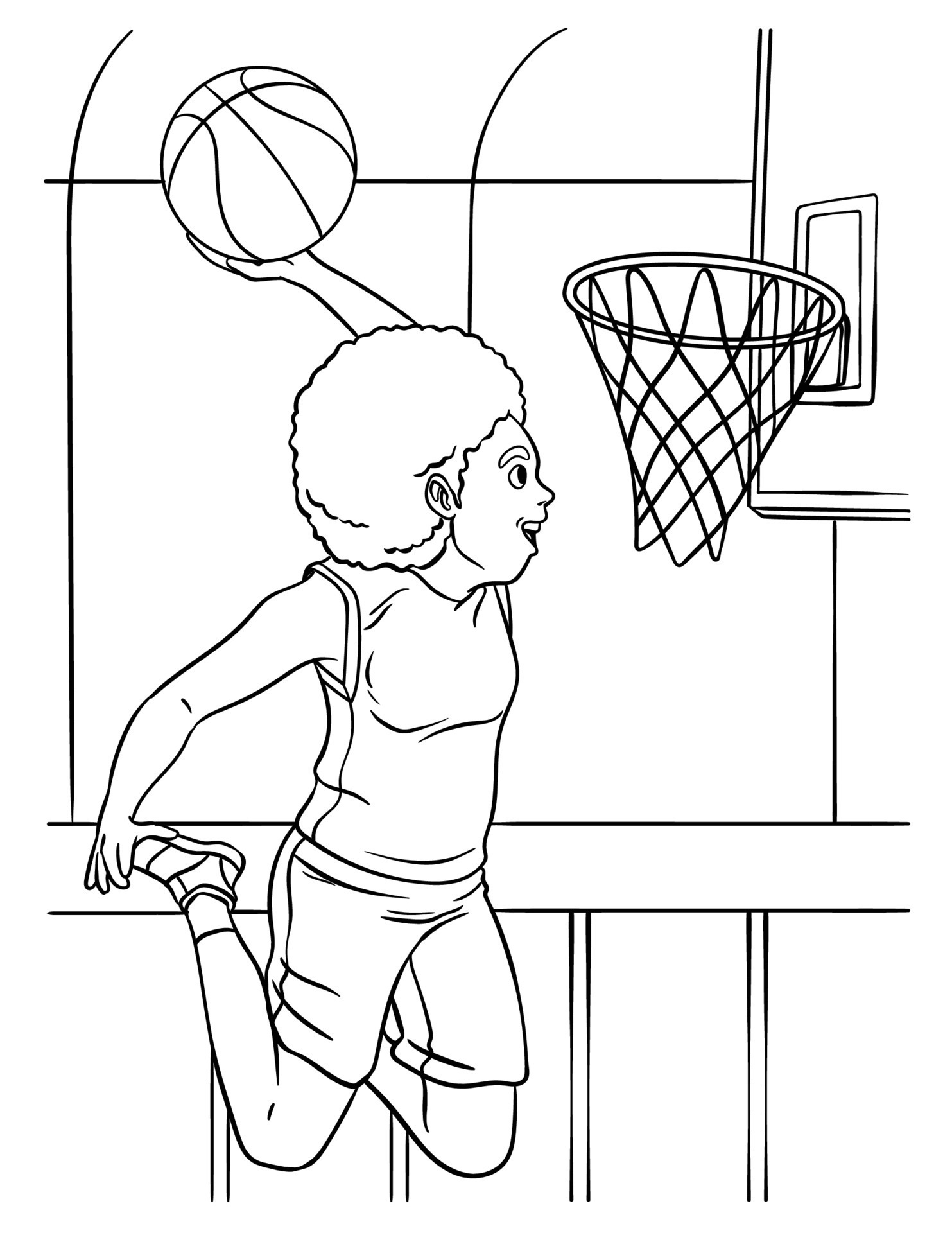 Basketball Girl Slam Dunk Coloring Page for Kids 16920868 Vector Art at  Vecteezy