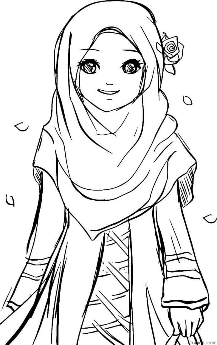 Muslim Girl Coloring Page » Turkau