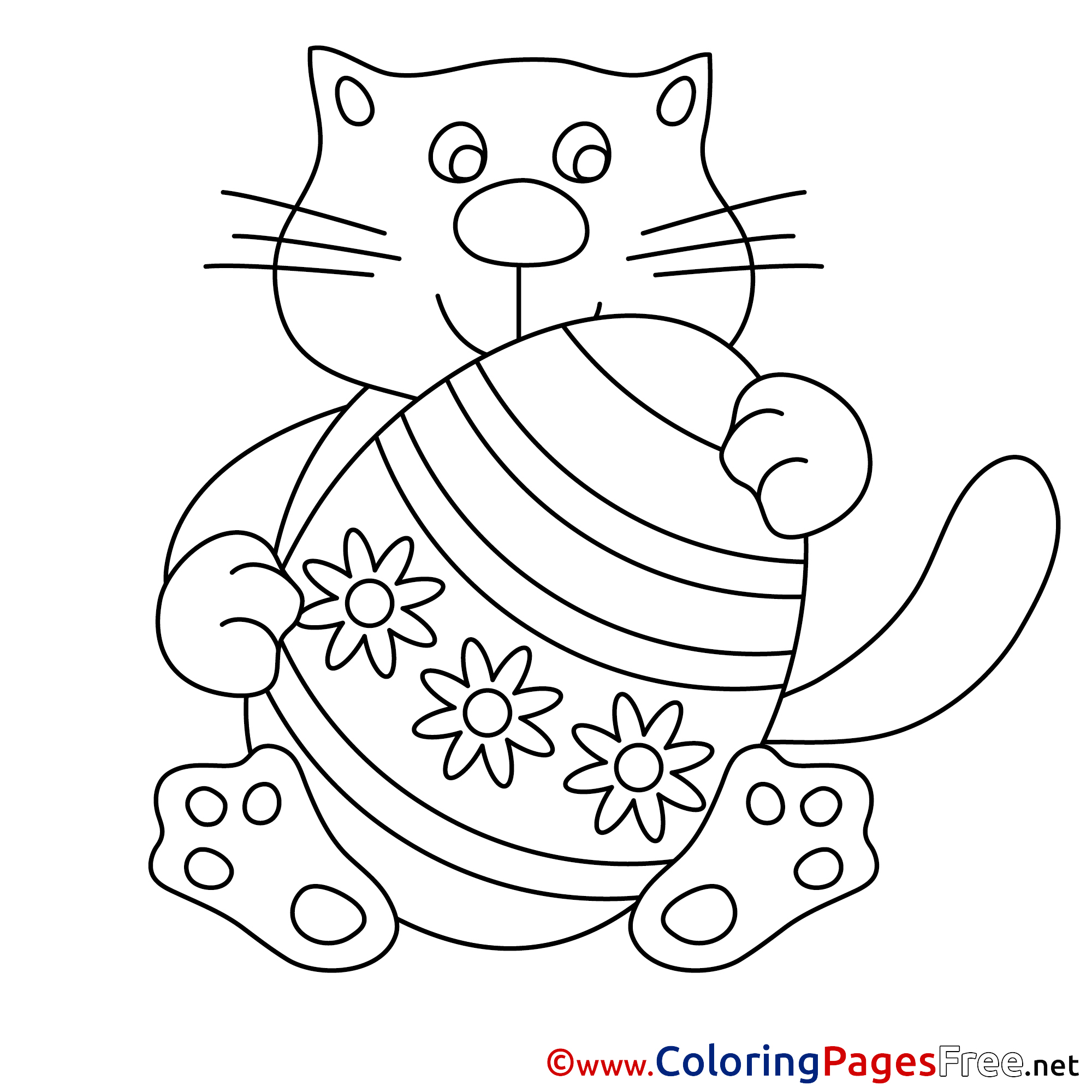 Cat with Egg Coloring Sheets Easter free