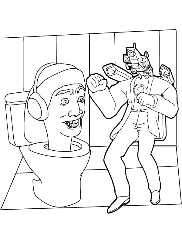 Skibidi Toilet And Titan Cameraman Coloring Page Printable Coloring Page For Kids