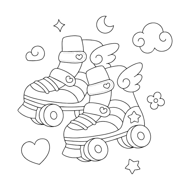 Hand drawn roller skates coloring book ...