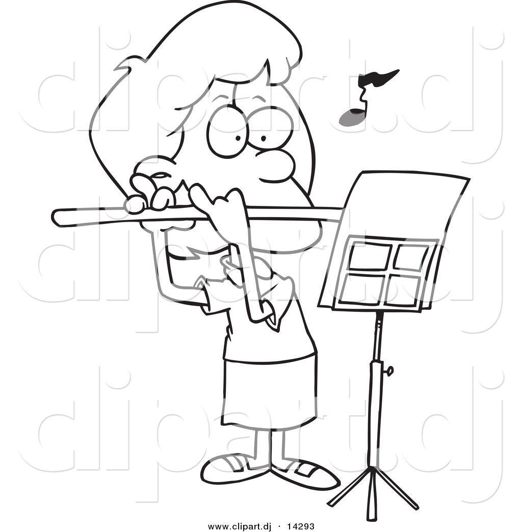 Vector of Cartoon Flautist Girl - Coloring Page Outline by ...