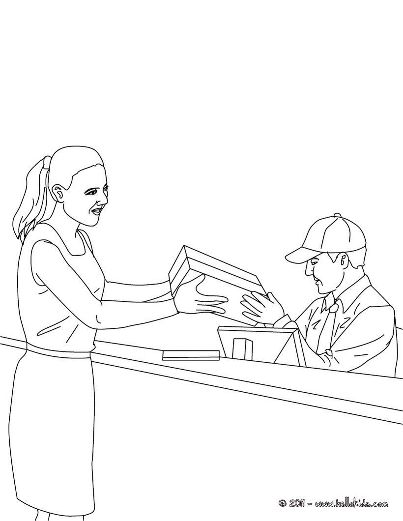 POSTMAN coloring pages - Postman in the parcel post office