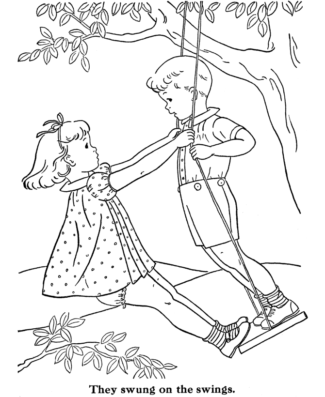 BlueBonkers: Kids Coloring Pages - Tandem on the swing set - Free 