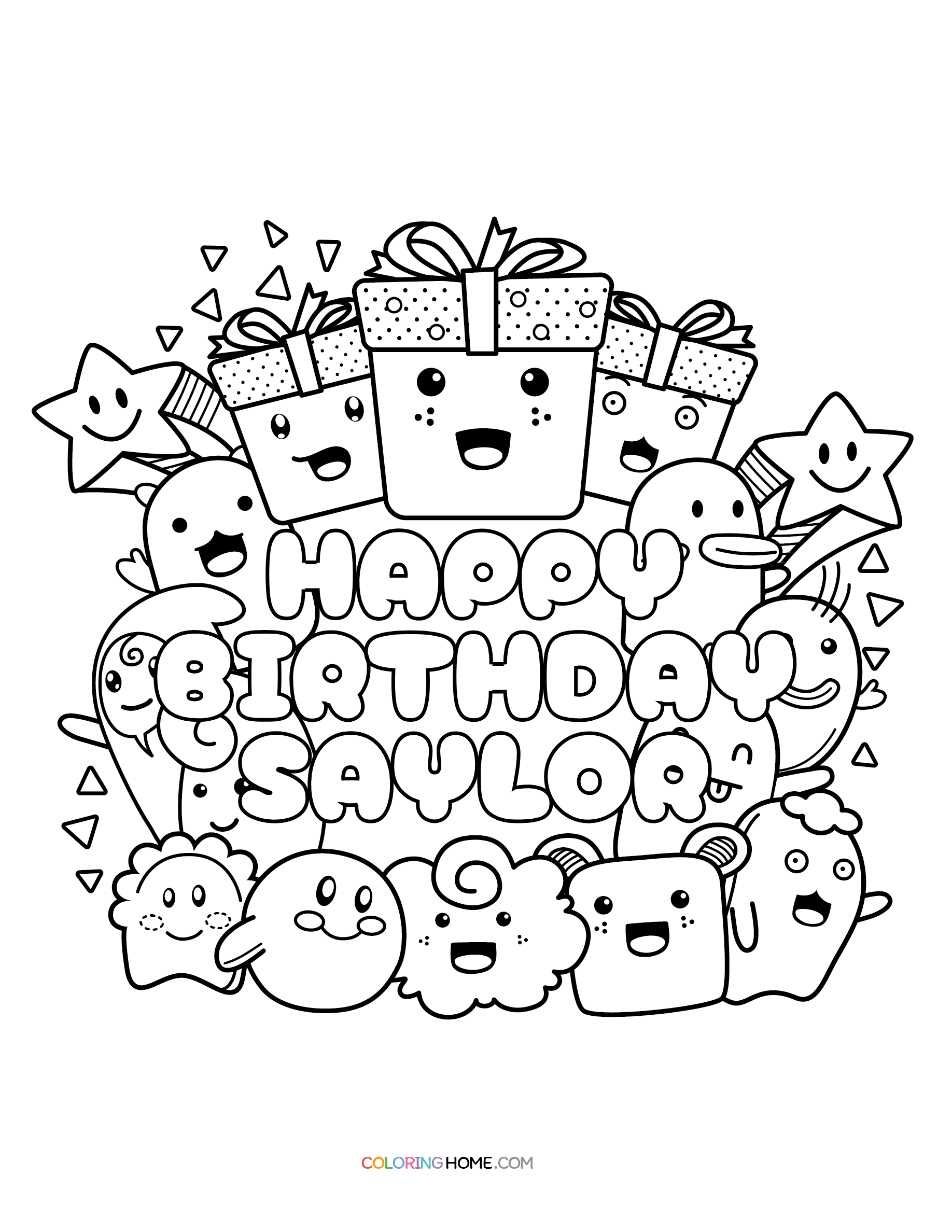 Happy Birthday Saylor coloring page