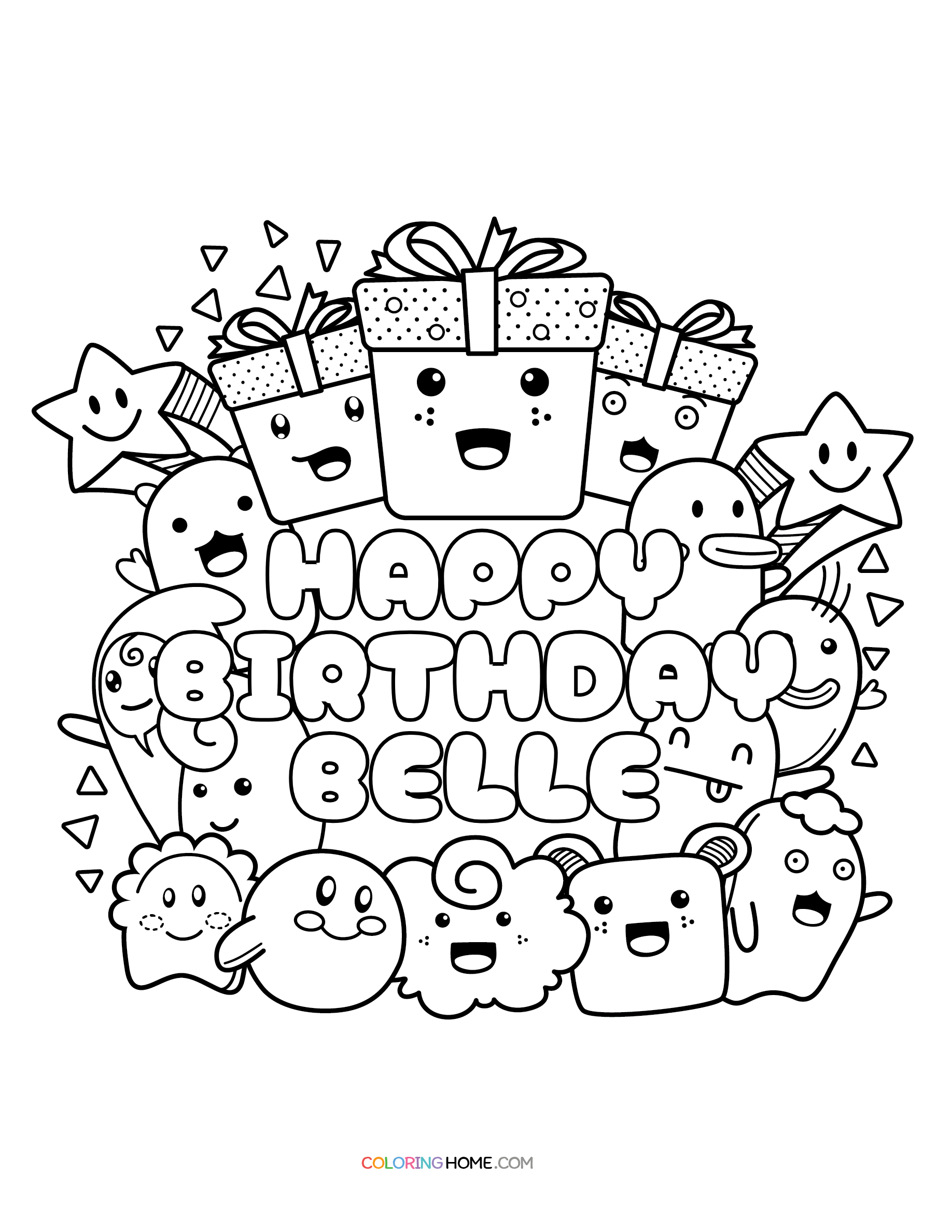 Happy Birthday Belle coloring page