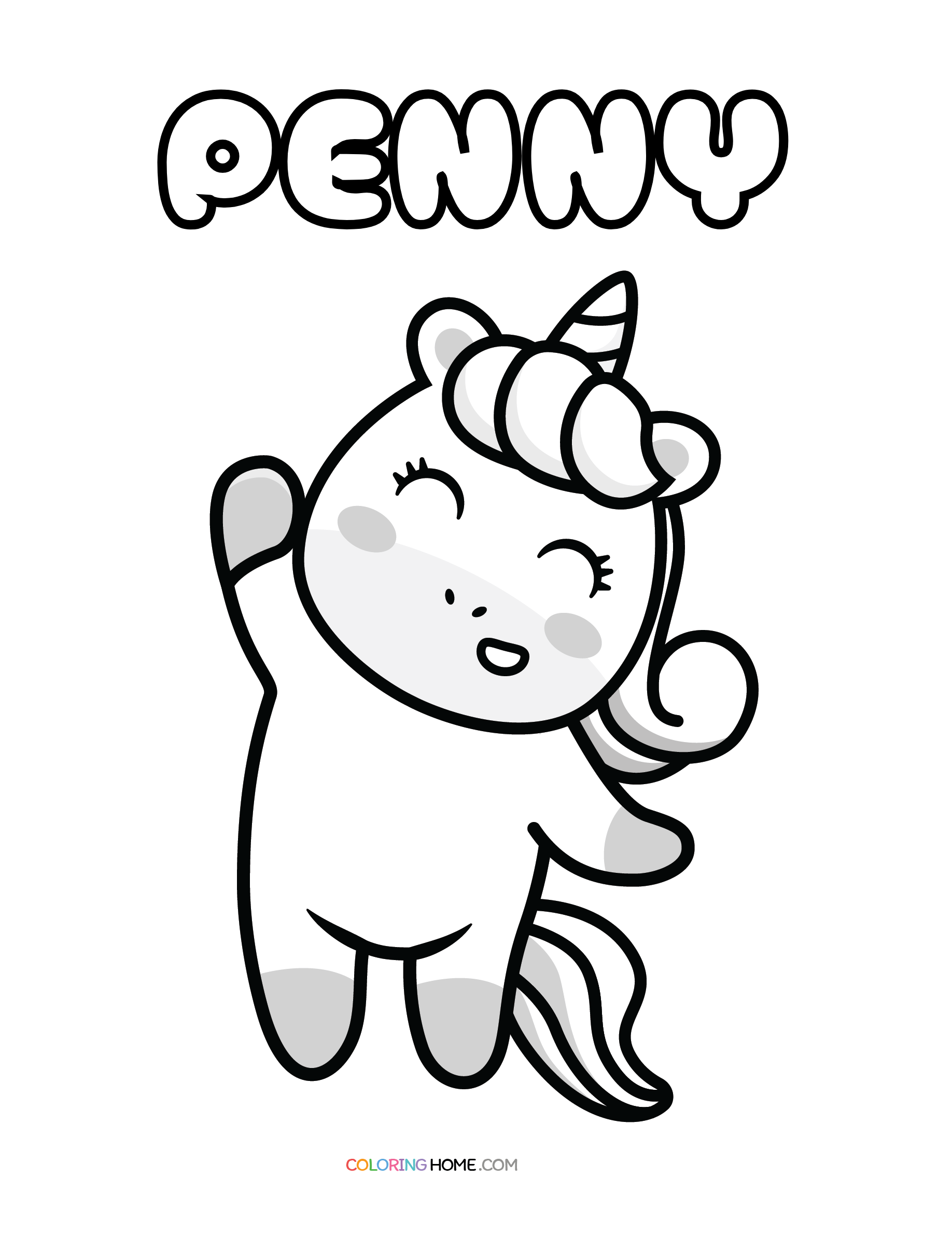 Penny unicorn coloring page