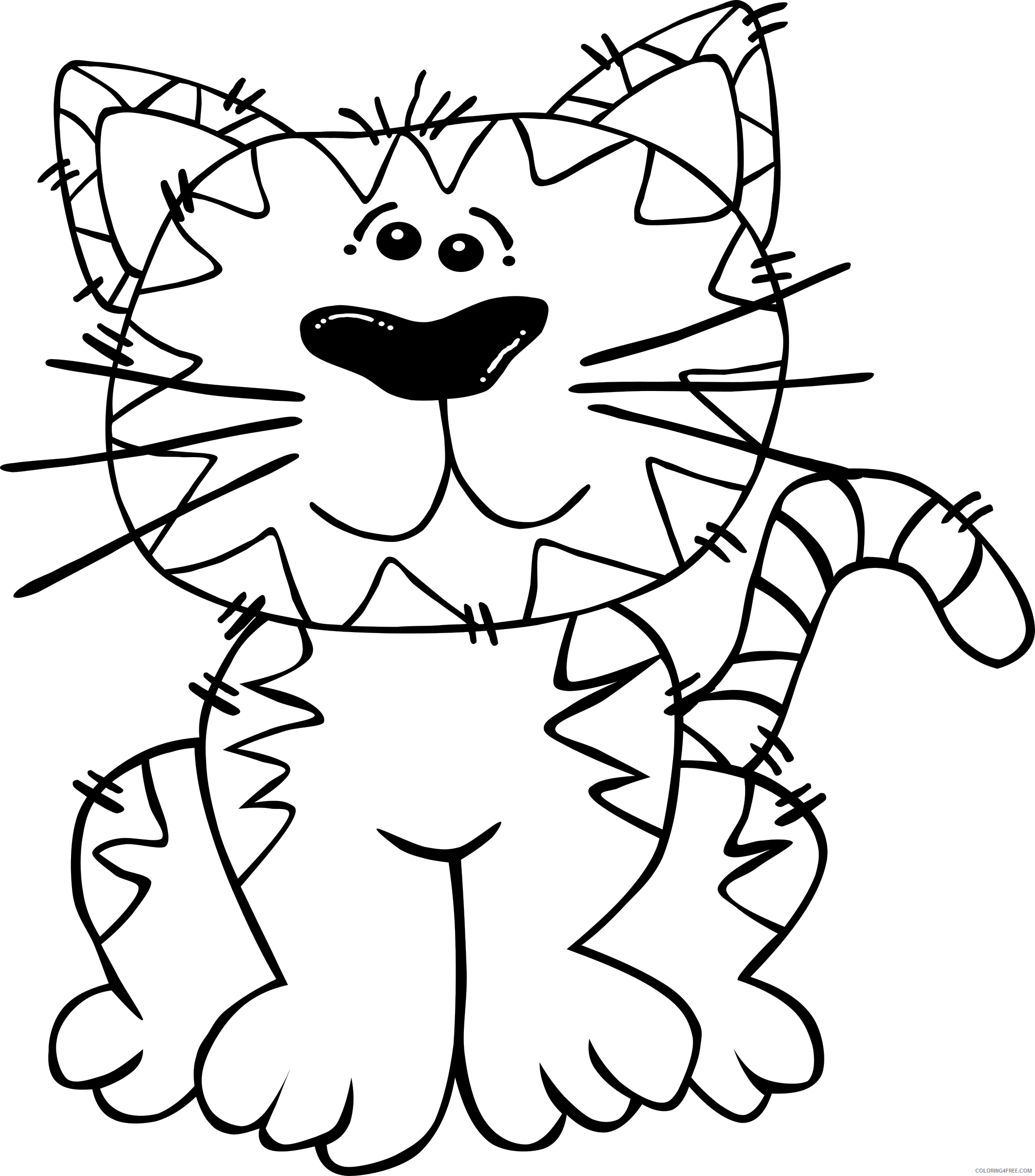 Cartoon Cat Coloring Pages cartoon cat sitting 1 by Printable Coloring4free  - Coloring4Free.com