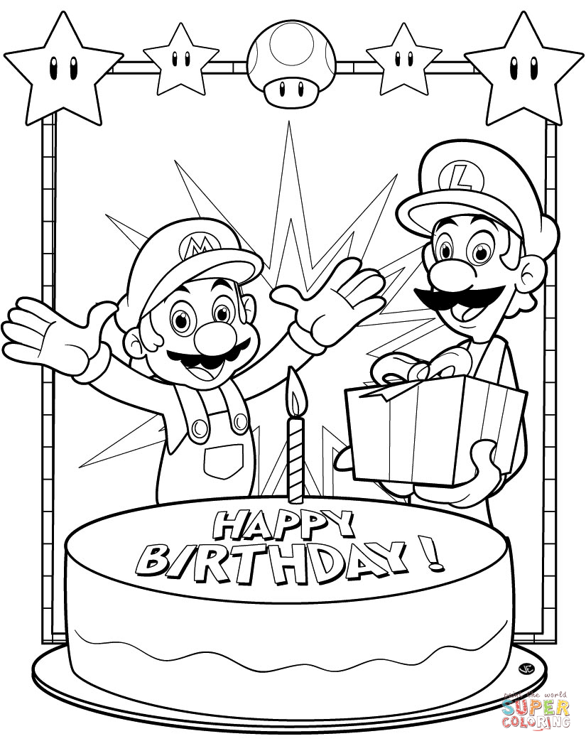 Happy Birthday Mario coloring page | Free Printable Coloring Pages