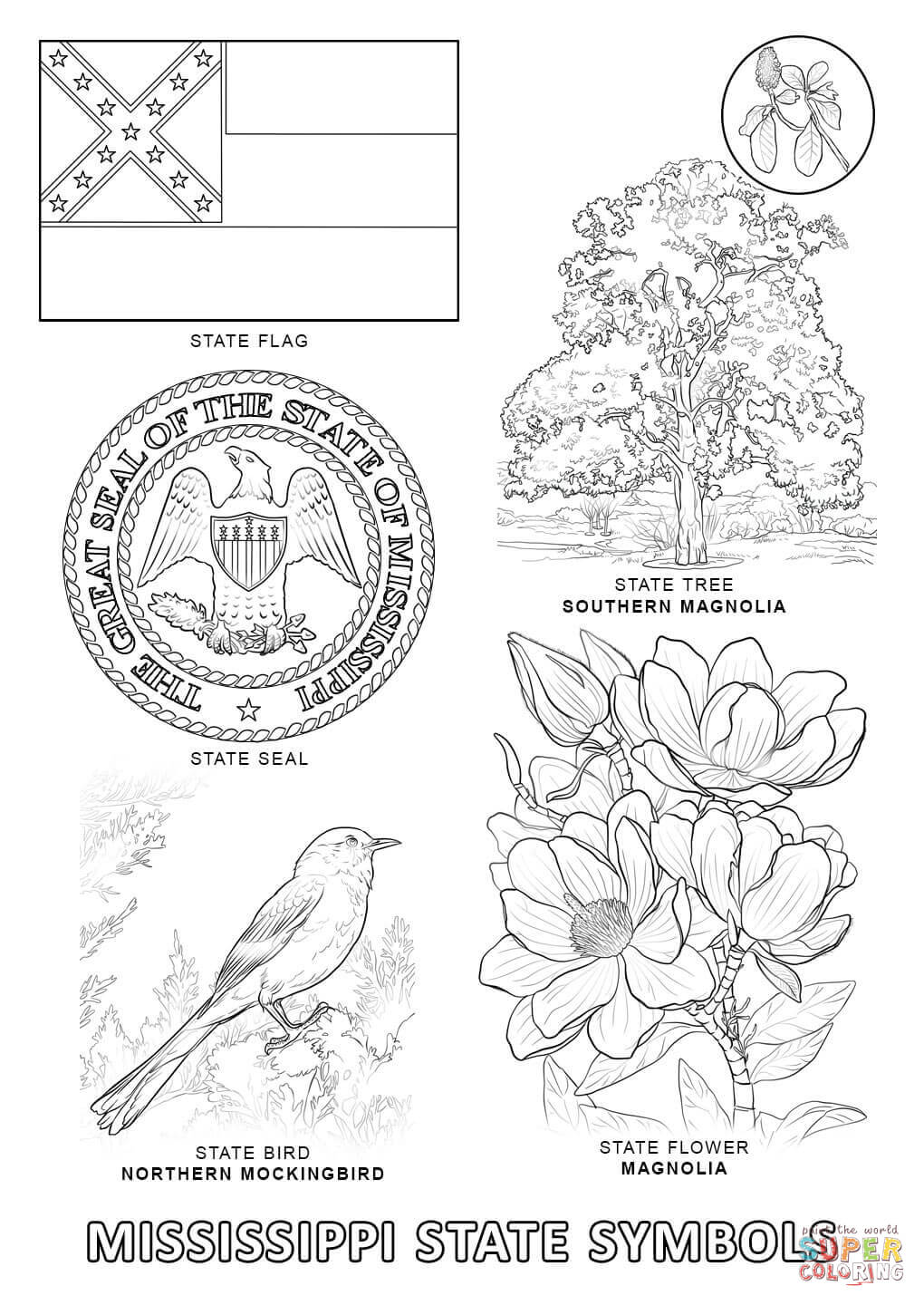 Mississippi State Symbols coloring page | Free Printable Coloring ...
