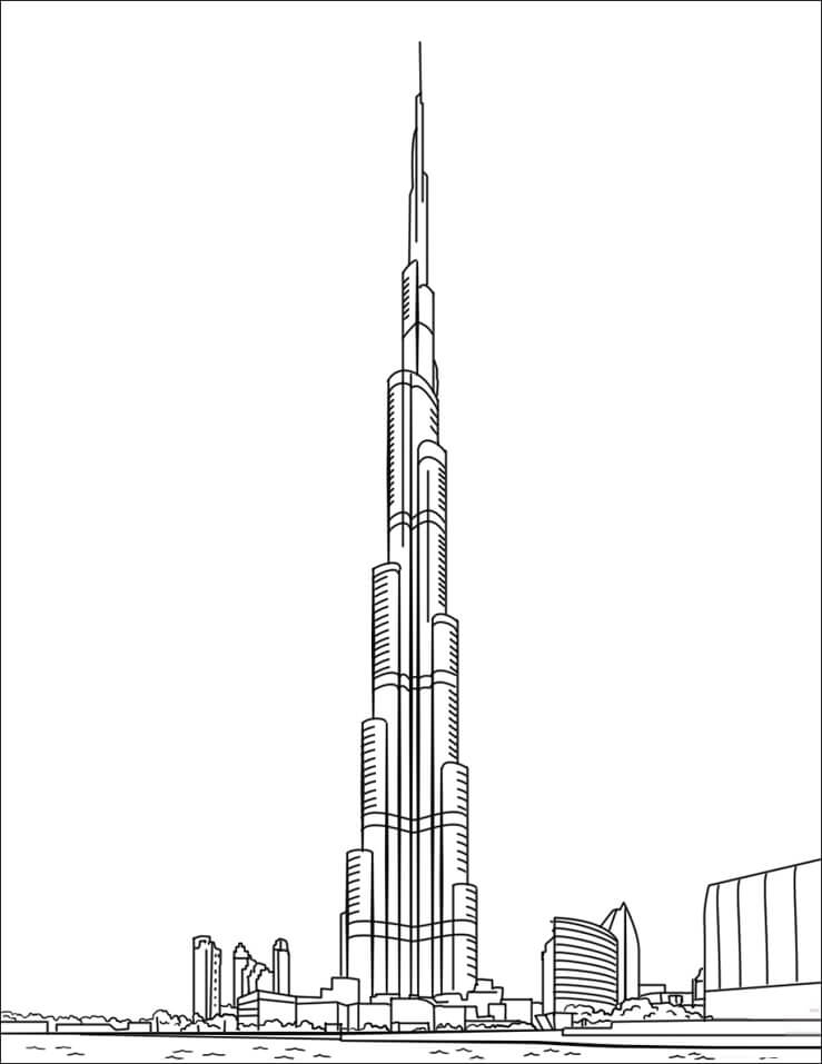 Burj Khalifa in Dubai Coloring Page - Free Printable Coloring Pages for Kids