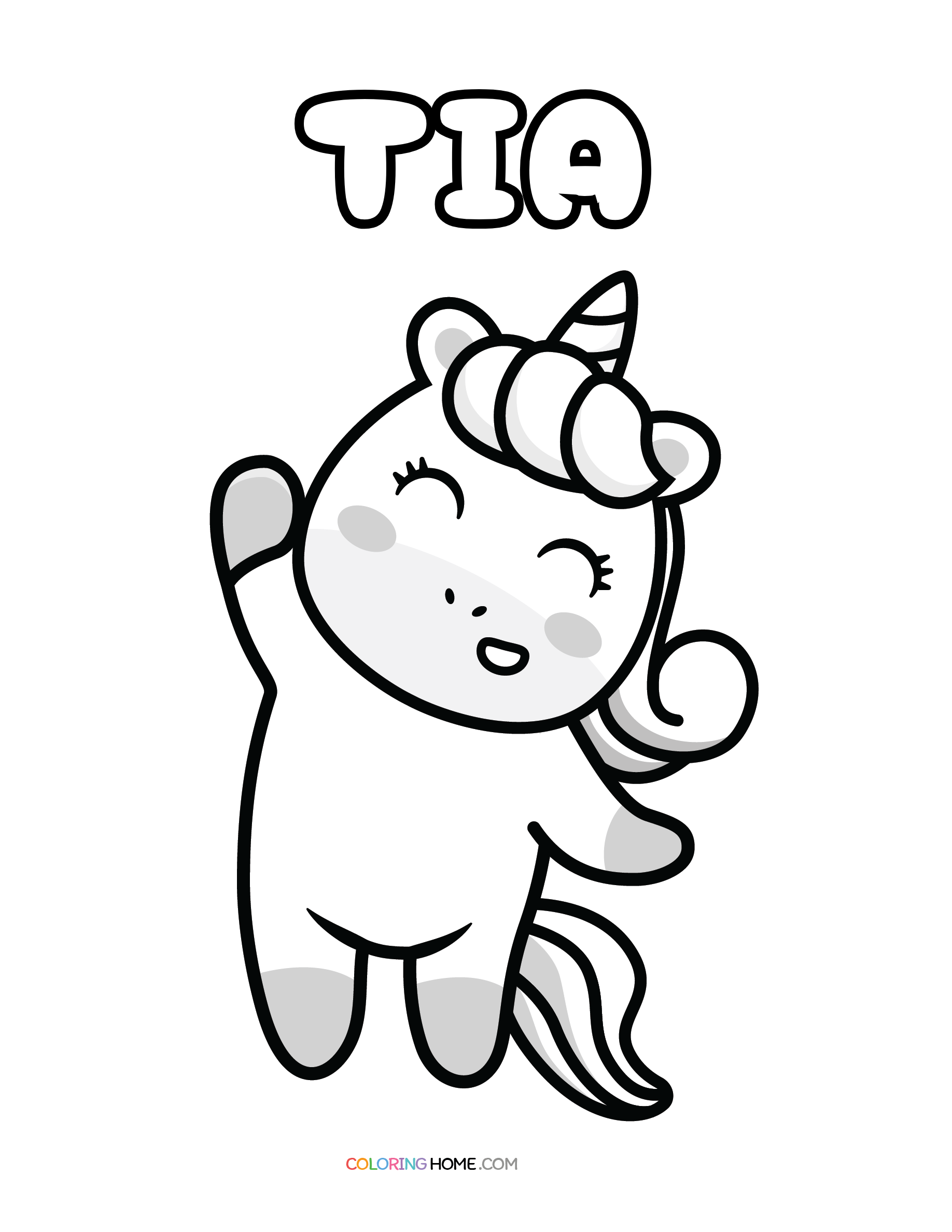 Tia unicorn coloring page