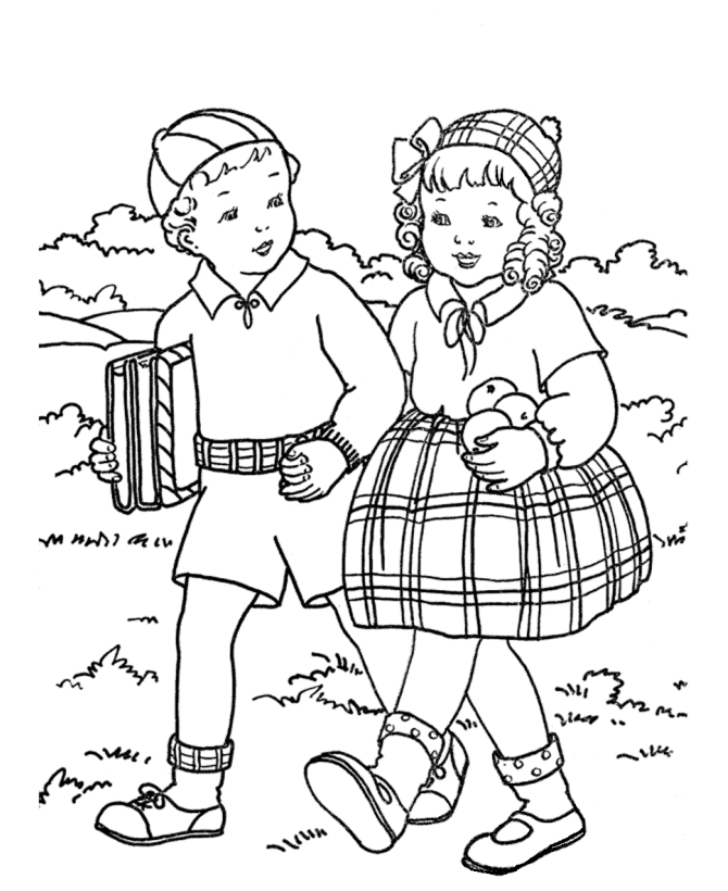 BlueBonkers: Kids Coloring Pages - walking to school together 