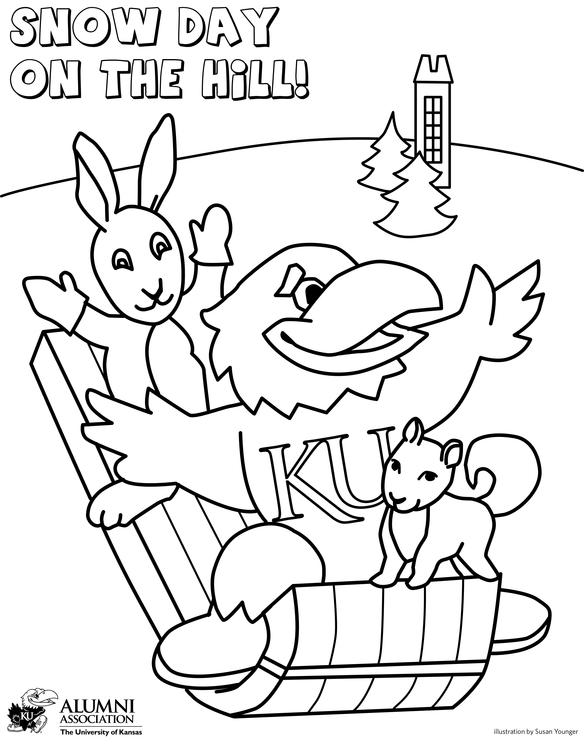 Snow Day on the Hill - KU coloring page